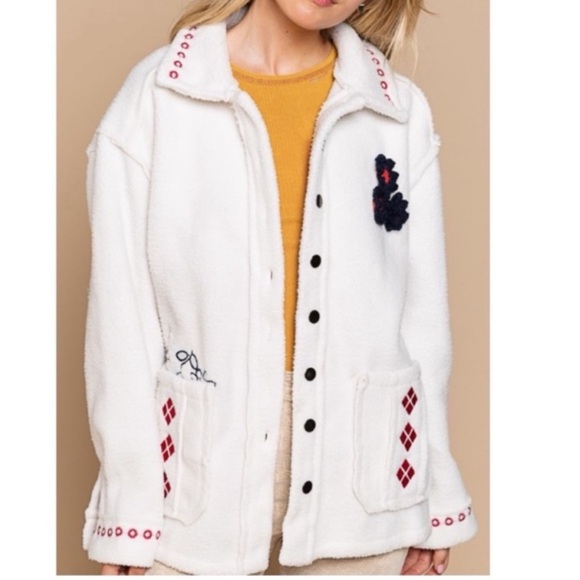 POL Jacket embroidered Sherpa jacket WarmCozy New Oversized Boutique - Picture 8 of 16